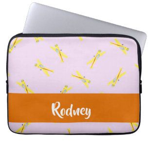 Gele vliegtuigen op paars laptop sleeve