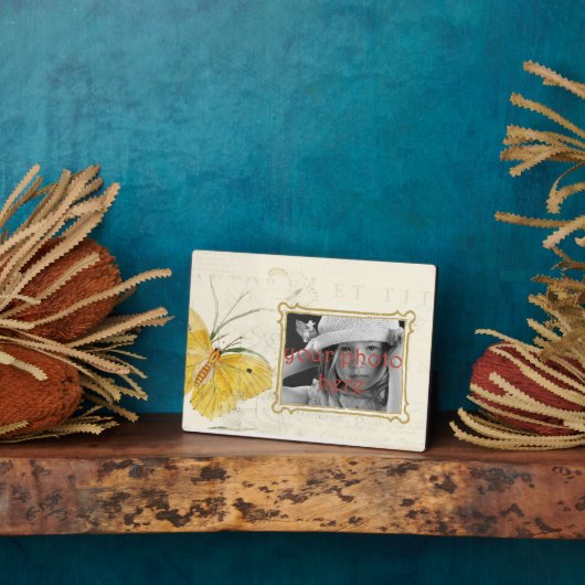 Gele vlinder 5 x 7 Foto Plaque met Easel Fotoplaat (Zijkant)