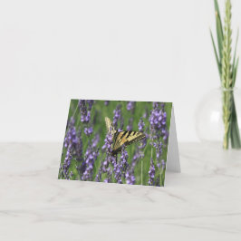 Gele vlinder Alighting Lavendel Note Kaart