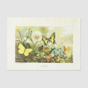 Gele Vlinder Bloemen Ephemera Decoupage Frans Tissuepapier
