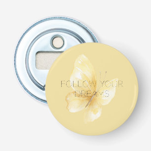 Gele Vlinder Dromen Button Flesopener