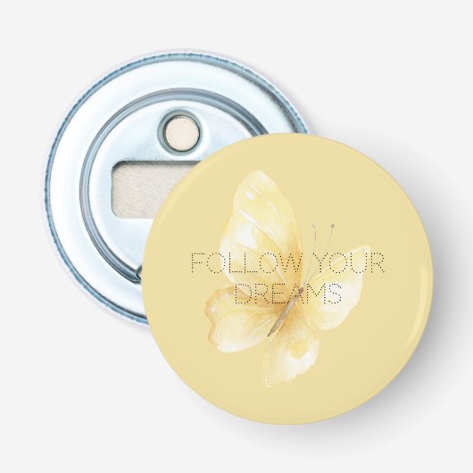Gele Vlinder Dromen Button Flesopener (Voorkant)