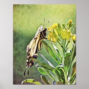 Gele vlinder en bloemen Art Print