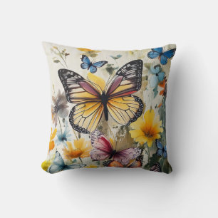 Gele vlinder en bloemen kussen