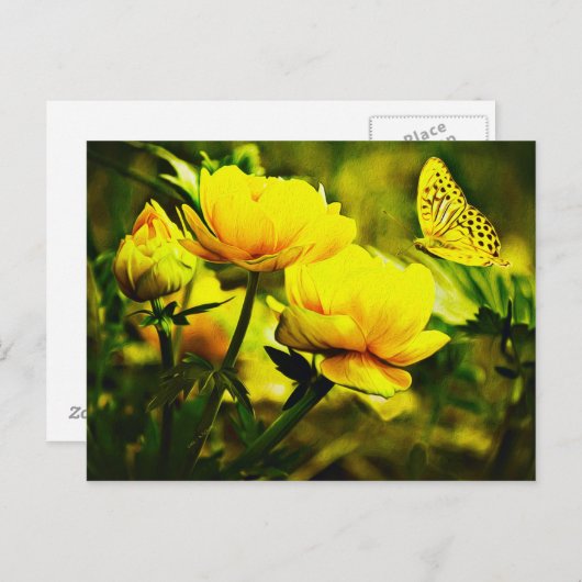 Gele vlinder en Roos Briefkaart (Voorkant / Achterkant)