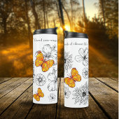 Gele vlinder en zwart & wit bloemen citaat thermosbeker