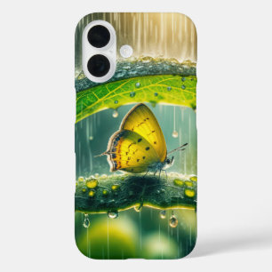 Gele vlinder in een regenbui iPhone 16 hoesje