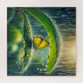 Gele vlinder in een regenbui legpuzzel (Horizontaal)