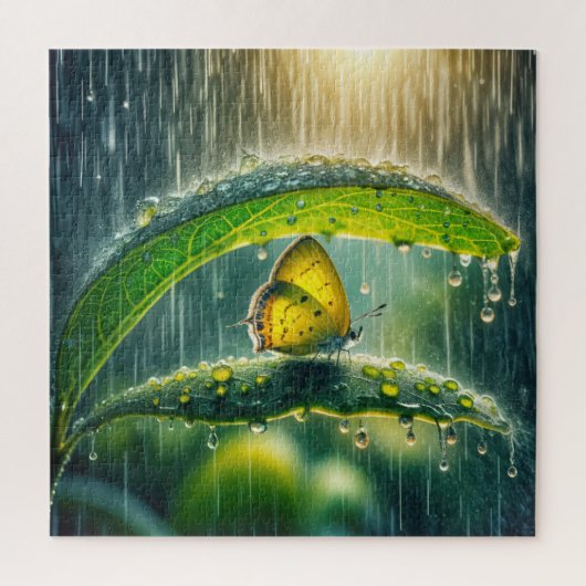 Gele vlinder in een regenbui legpuzzel (Verticaal)