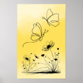 Gele Vlinder Lijntekening Poster (Voorkant)