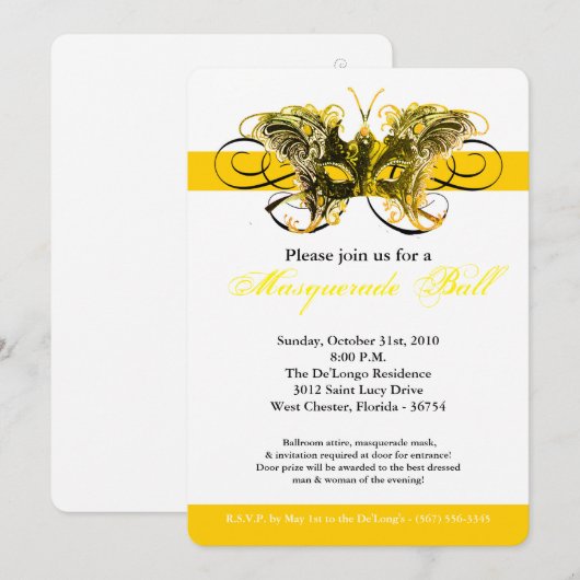 Gele vlinder Masker Masker Kostuum Halloween Kaart (Voorkant / Achterkant)