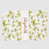  gele vlinder met aangepaste naam dames golfhanddoek (Horizontaal)