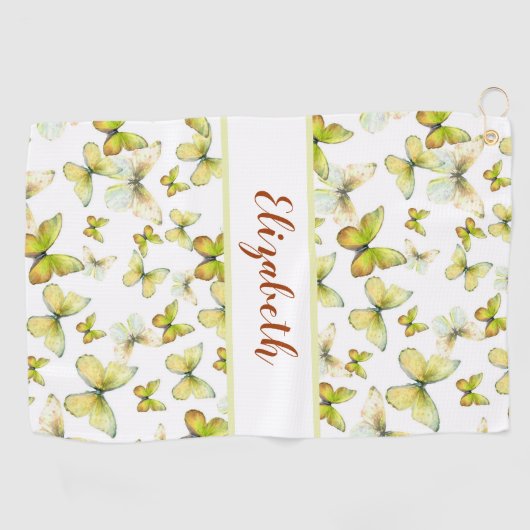  gele vlinder met aangepaste naam dames golfhanddoek (Horizontaal)