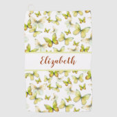  gele vlinder met aangepaste naam dames golfhanddoek (Voorkant)