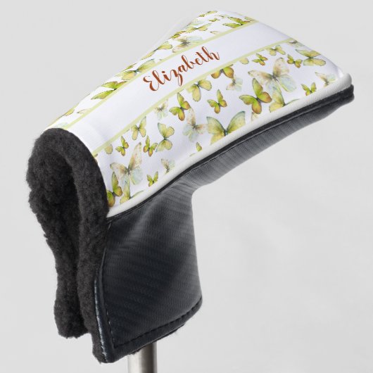  gele vlinder met aangepaste naam dames golfheadcover (3/4 voorkant)