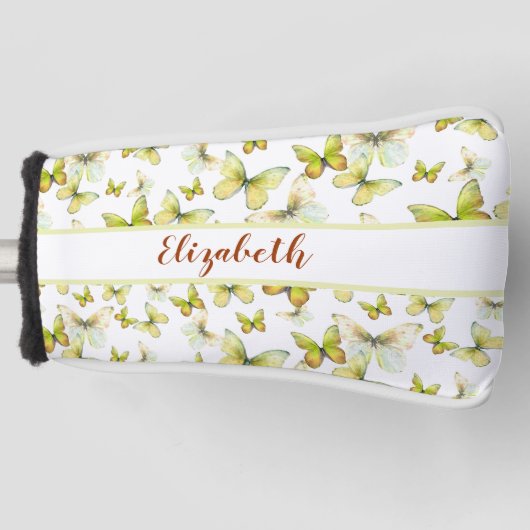 gele vlinder met aangepaste naam dames golfheadcover (Voorkant)