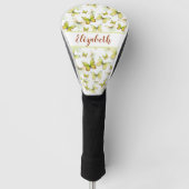  gele vlinder met aangepaste naam dames golfheadcover (Voorkant)