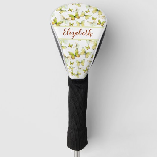  gele vlinder met aangepaste naam dames golfheadcover (Voorkant)