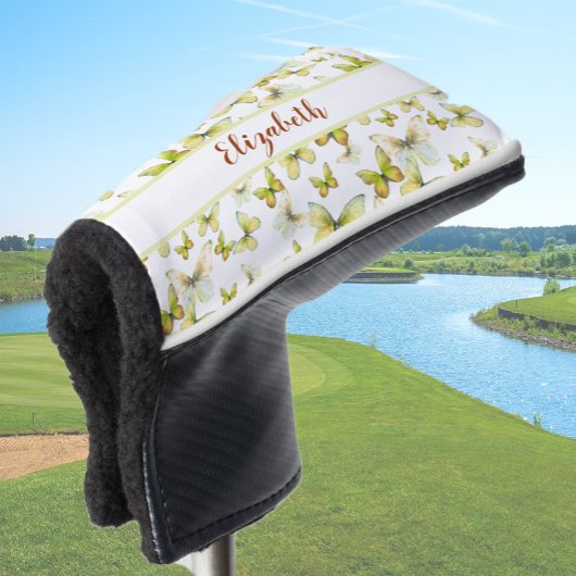  gele vlinder met aangepaste naam dames golfheadcover