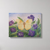 Gele vlinder met bloemen canvas afdruk (Voorkant)