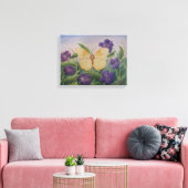 Gele vlinder met bloemen canvas afdruk (Insitu (Woonkamer))