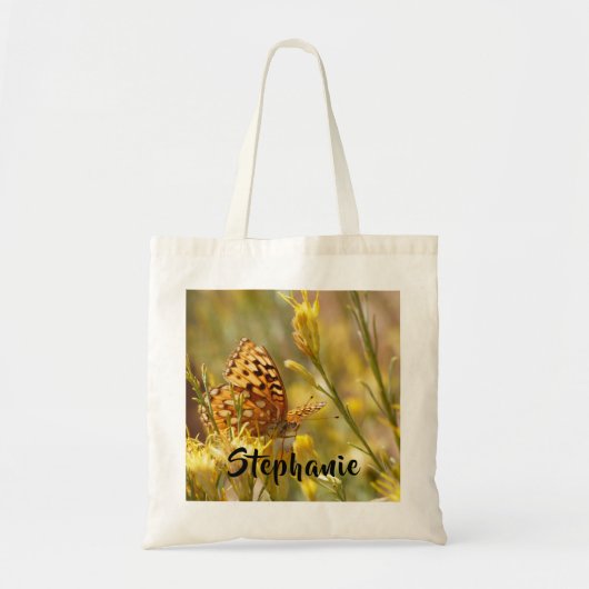 Gele vlinder met persoonlijke naam tote bag (Voorkant)
