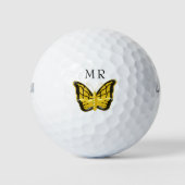 Gele vlinder monogram golfballen (Voorkant)