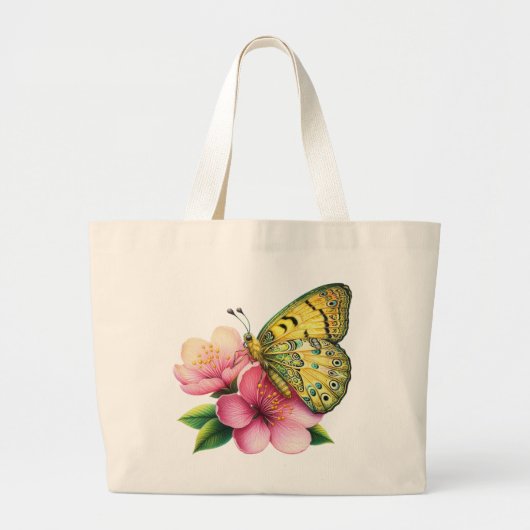 Gele vlinder op kersenbloesems grote tote bag (Voorkant)