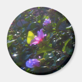 Gele vlinder op roze roze roze van Sharon Magneet