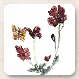 Gele vlinder rode papaver onderzetter