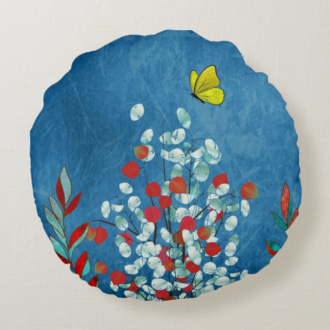 Gele Vlinder Rond Kussen (Achterkant)