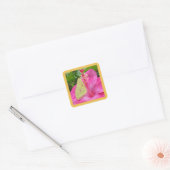 Gele vlinder & Roze Bloem, vierkante sticker (Envelop)