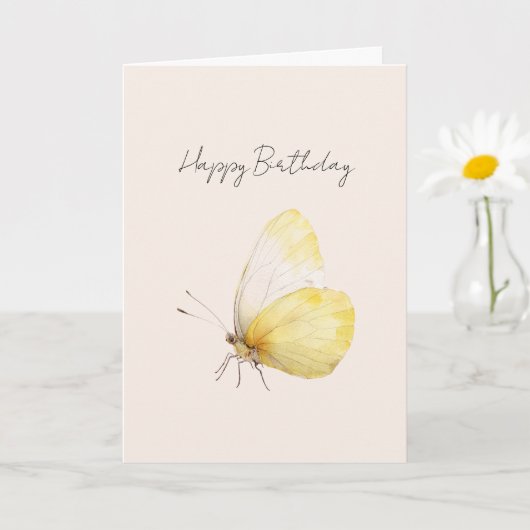 Gele Vlinder Verjaardag Kaart (Kleine Plant)