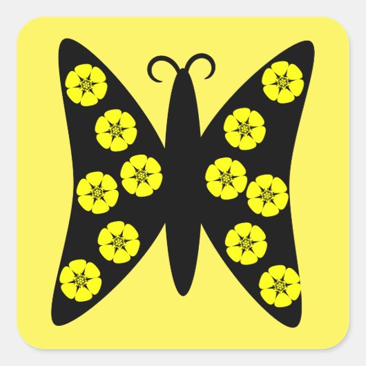 Gele vlinder vierkante sticker (Voorkant)