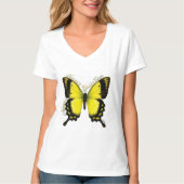Gele Vlinder Vlinder V-Hals T-shirt (Voorkant)