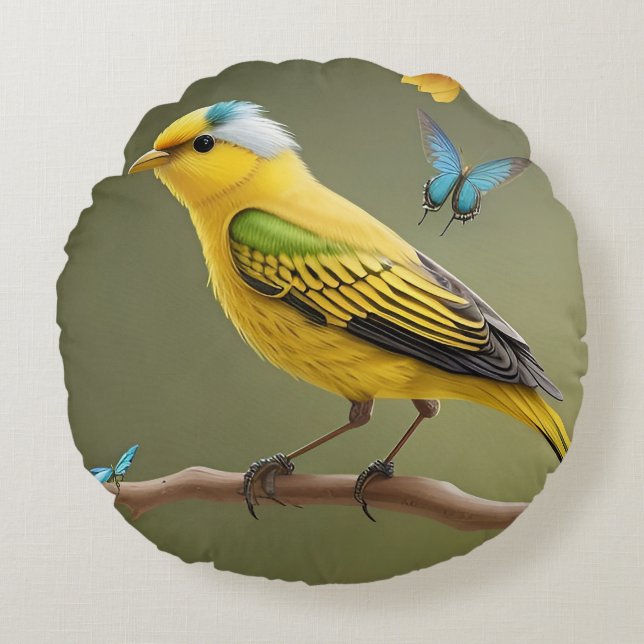 🌼 Gele Vlinder Vlindertuin Cadeau Rond Kussen (Voorkant)