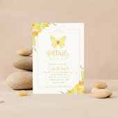 Gele vlinder waterverf baby shower uitnodiging