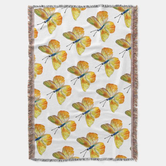 Gele Vlinder Waterverf Gooi Deken (Voorkant Verticaal)