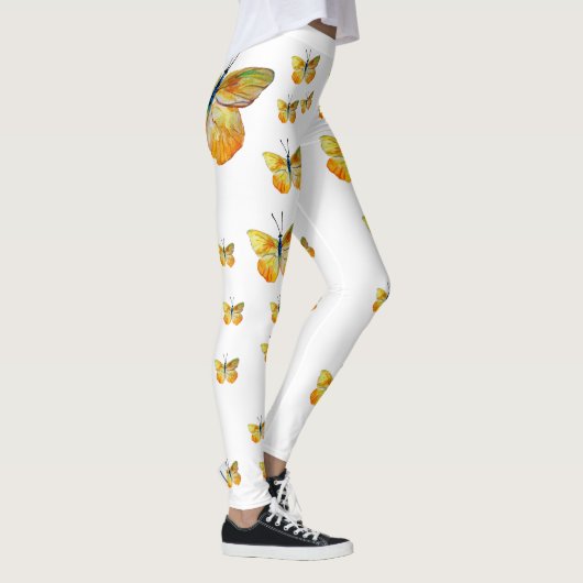 Gele Vlinder Waterverf Kunst Aangepaste Leggings (Rechts)