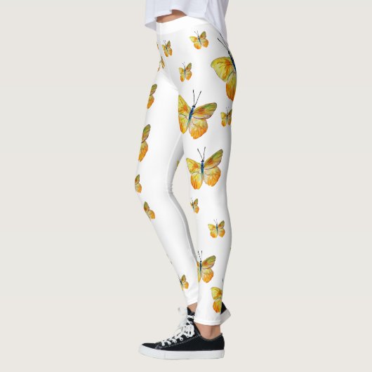 Gele Vlinder Waterverf Kunst Aangepaste Leggings (Links)