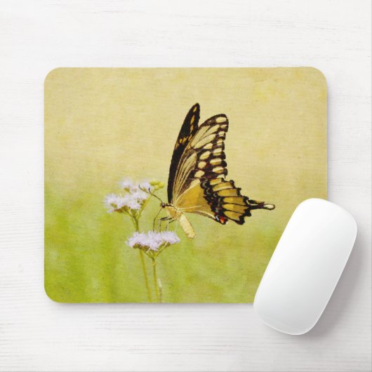 Gele vlinder Wilde bloem Kunst Muismat (Met muis)