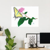 Gele Vlinderaar op Bloem Poster (Thuiskantoor)
