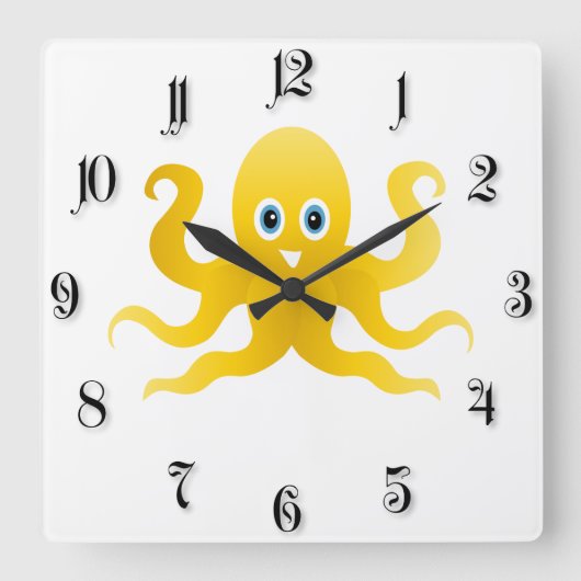 Gele vlinderoctopi vierkante klok (Voorkant)