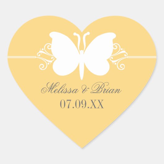 Gele vlinderrondzwepen Weddenschappen Hart Sticker (Voorkant)