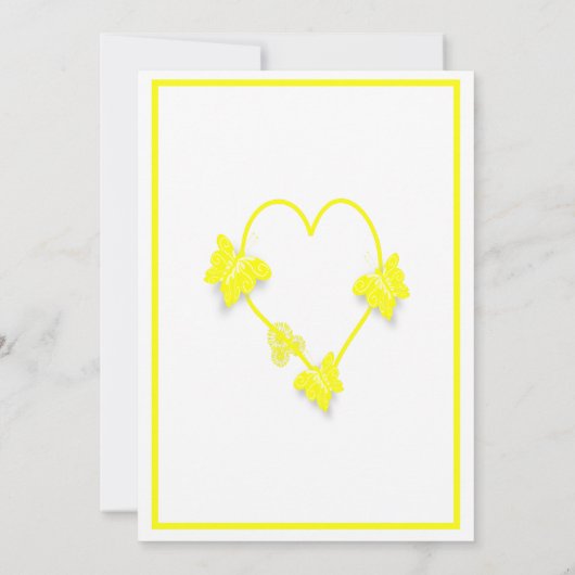Gele Vlinders Hart bruiloft receptie Kaart (Achterkant)