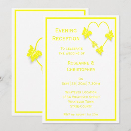 Gele Vlinders Hart bruiloft receptie Kaart (Voorkant / Achterkant)