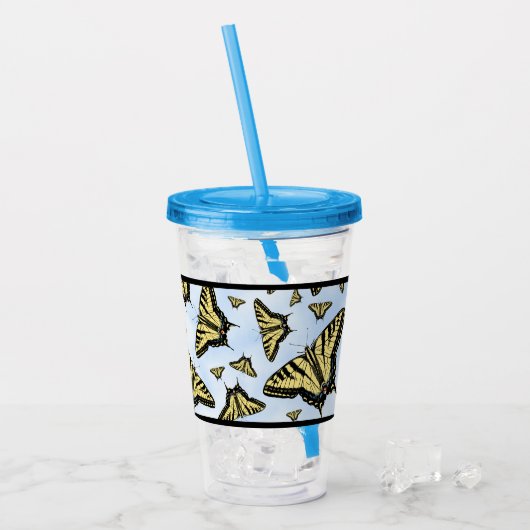 Gele Vlinders op Blauwe Lucht Acryl Drinkbeker (Voorkant ijs)