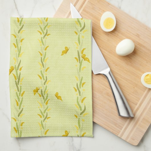 Gele vlinders op wijnstokken Keuken Handdoek (Quarter Fold)
