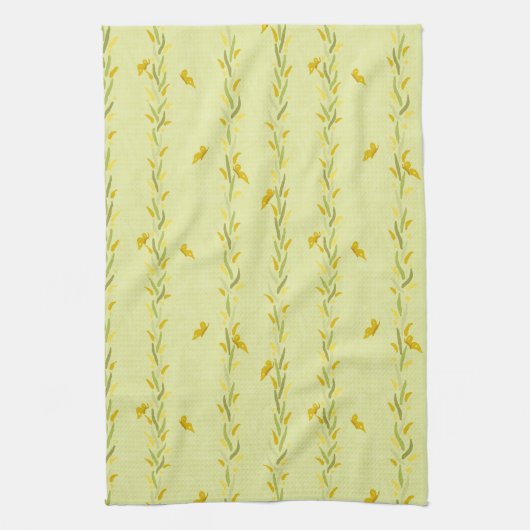 Gele vlinders op wijnstokken Keuken Handdoek (Verticaal)