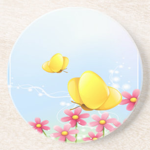 Gele Vlinders Zandsteen Onderzetter